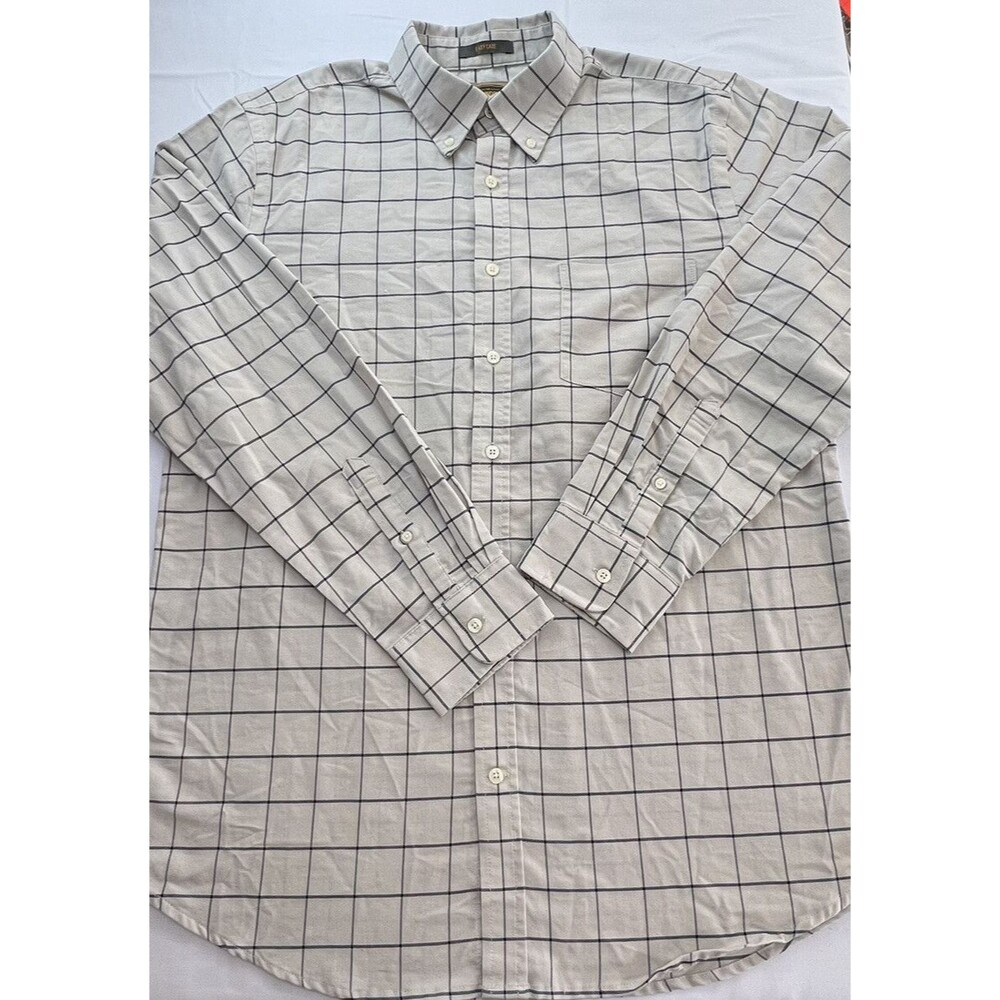 Foundry Mens Size Large Tall (LT) Tan Plaid Long Sleeve Button Down Shirt